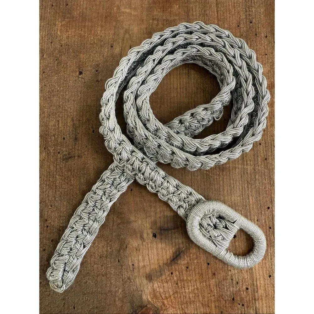 Vintage Silver Metallic Braided Belt Woven Adjustable S M L